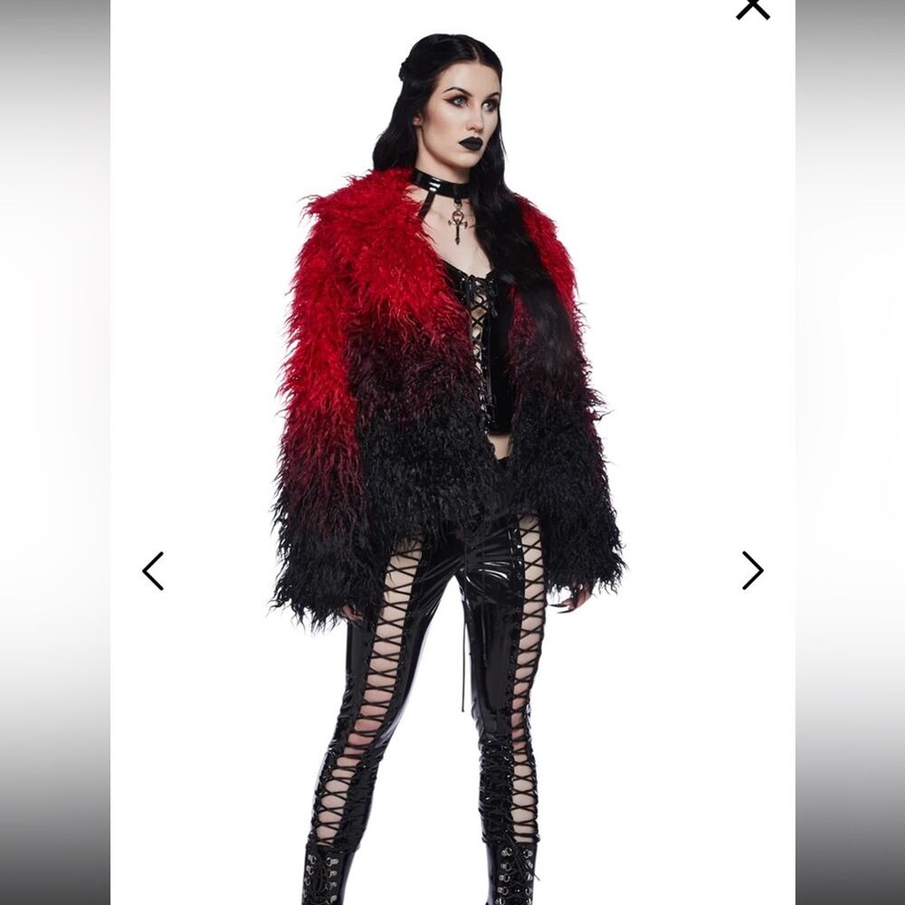 Ombré red black shag jacket - Picture 3 of 12